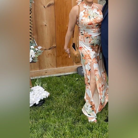 Azazie Yellow Deary Floral Print Halter Maxi Dress - Picture 2 of 2